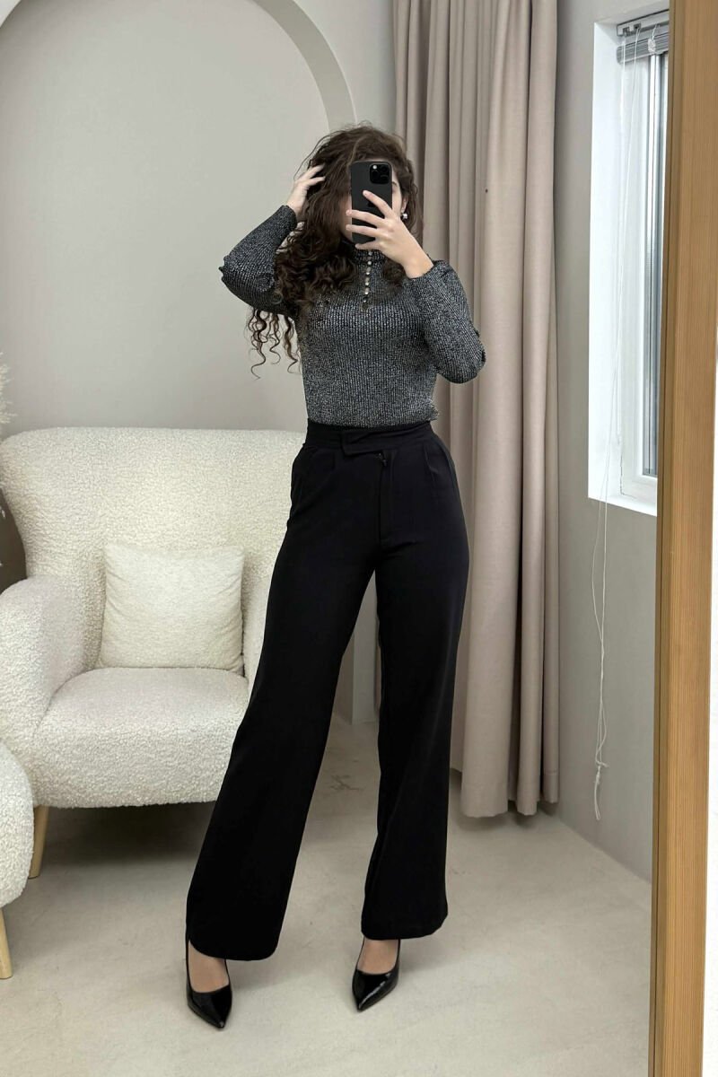 HIGH NECK SHINY STONES DETAIL WOMEN SWEATER BLACK/ E ZEZE - 5