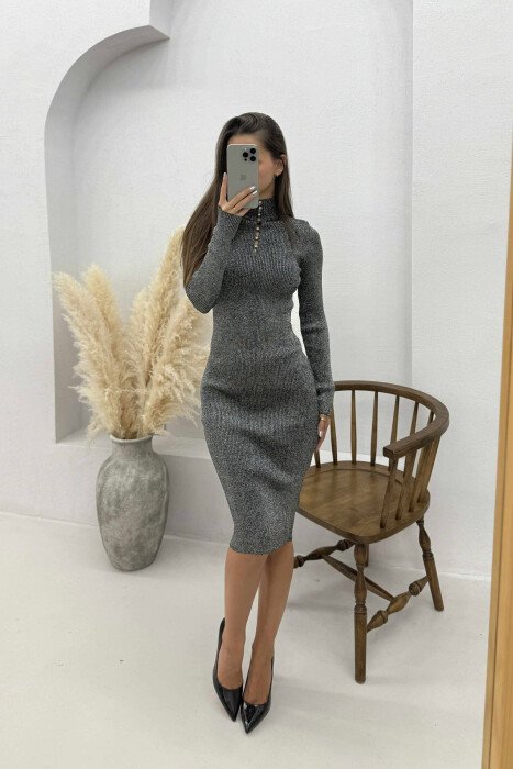 HIGH NECK SHINY STONES WOMEN DRESS BLACK/ E ZEZE - 2