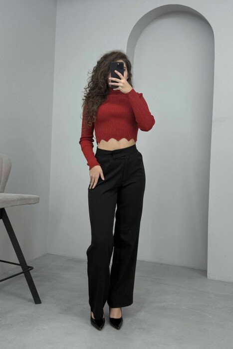 HIGH NECK SHINY WOMEN SWEATER RED/E KUQE - 1