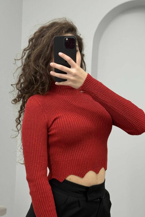 HIGH NECK SHINY WOMEN SWEATER RED/E KUQE - 4
