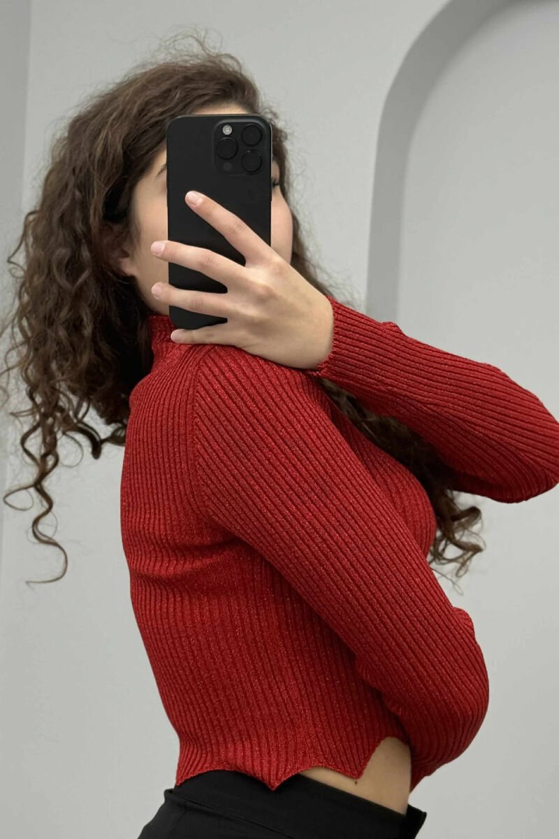 HIGH NECK SHINY WOMEN SWEATER RED/E KUQE - 5