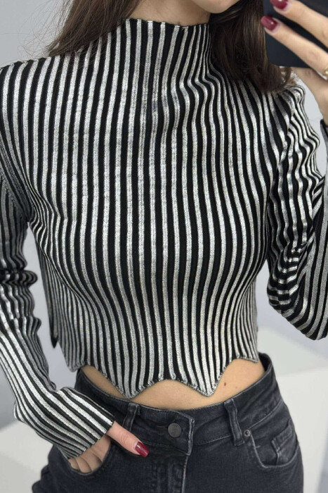 HIGH NECK SHINY WOMEN SWEATER SILVER/ARGJEND - 3