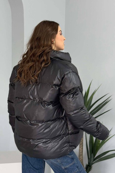 HIGH NECK SIMPLE WOMEN PUFFER JACKET BLACK/ E ZEZE - 4