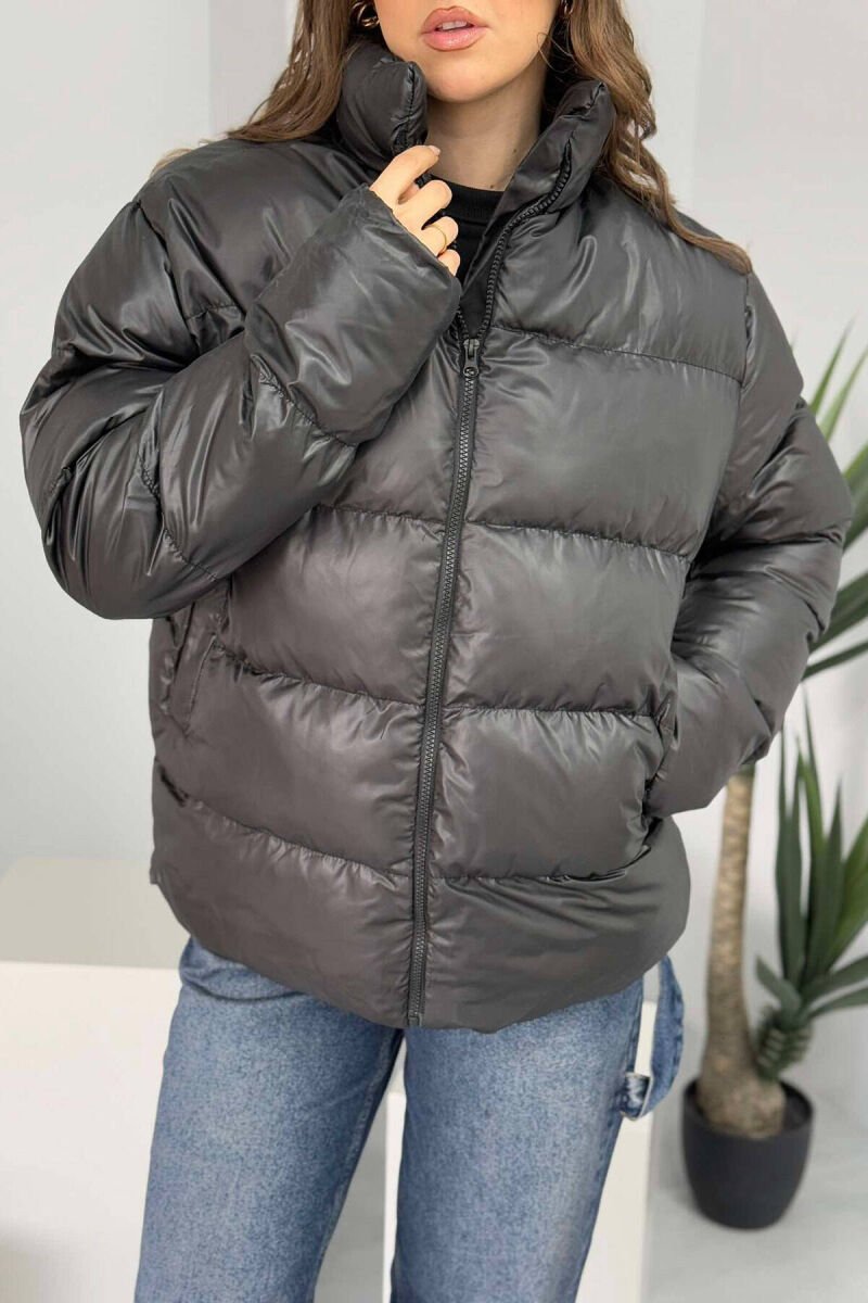 HIGH NECK SIMPLE WOMEN PUFFER JACKET BLACK/ E ZEZE - 5