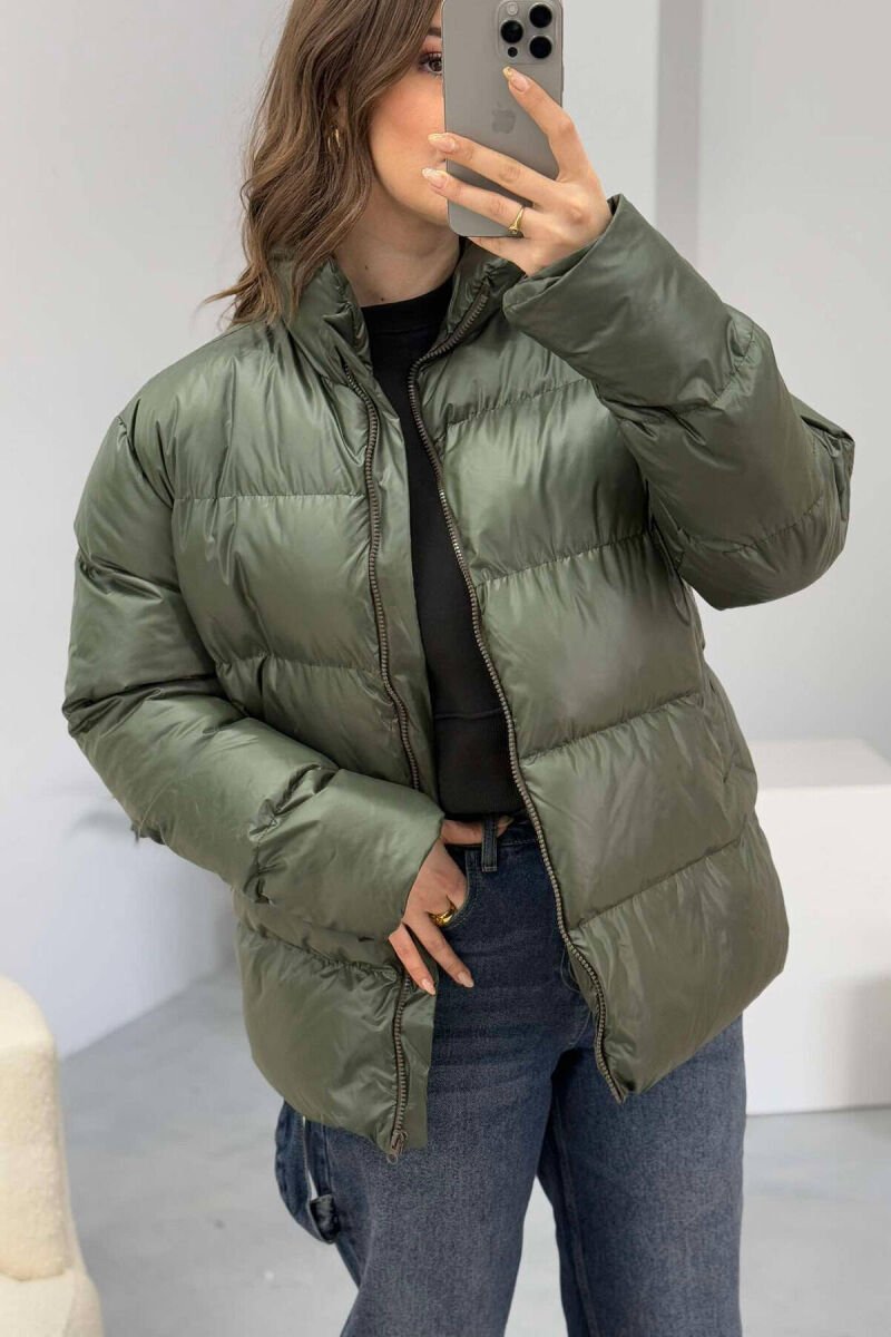 HIGH NECK SIMPLE WOMEN PUFFER JACKET GREEN/JESHILE - 4