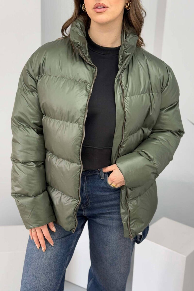 HIGH NECK SIMPLE WOMEN PUFFER JACKET GREEN/JESHILE - 5