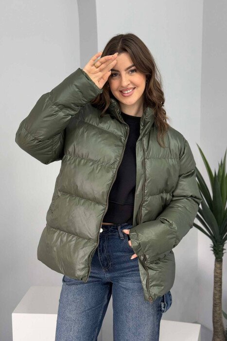 HIGH NECK SIMPLE WOMEN PUFFER JACKET GREEN/JESHILE - 7