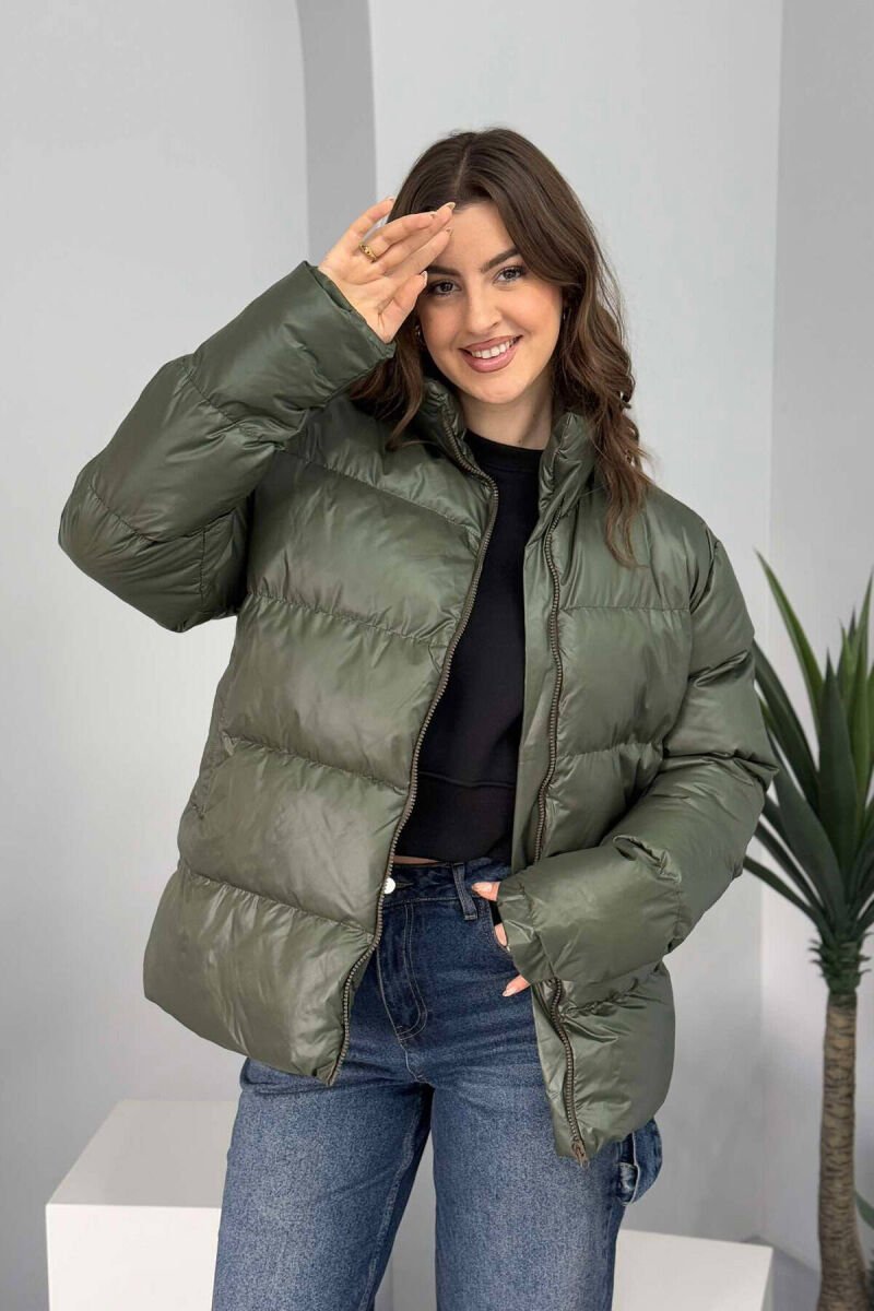 HIGH NECK SIMPLE WOMEN PUFFER JACKET GREEN/JESHILE - 7