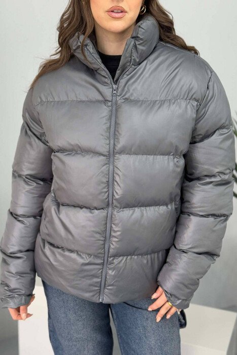HIGH NECK SIMPLE WOMEN PUFFER JACKET GREY/GRI - 2