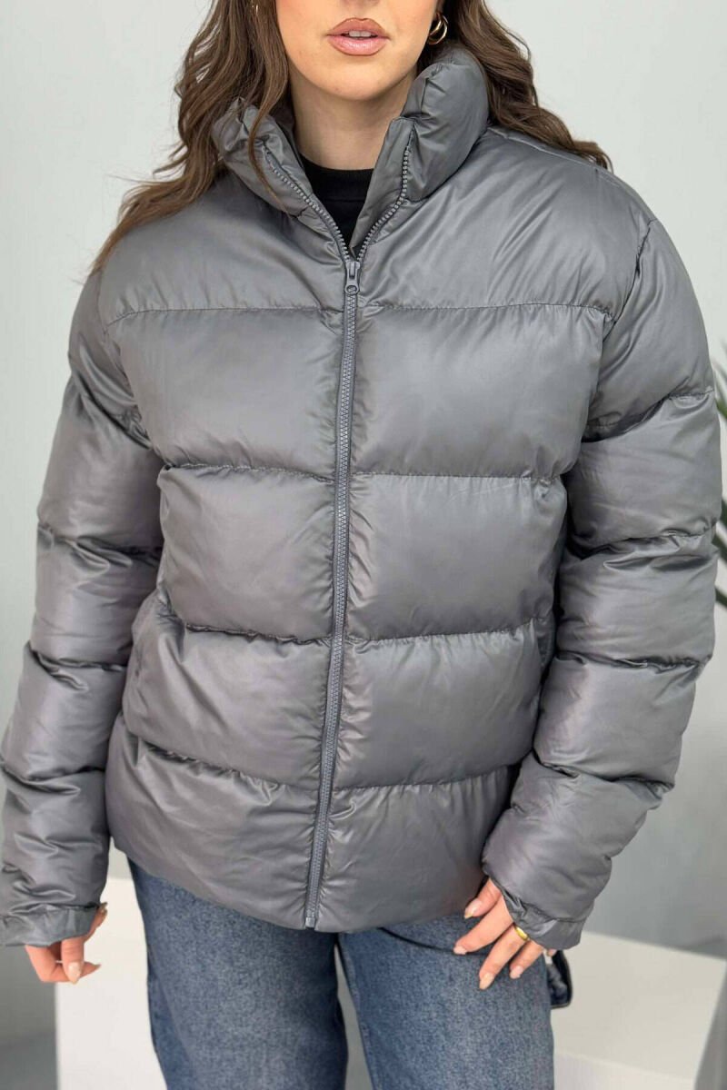HIGH NECK SIMPLE WOMEN PUFFER JACKET GREY/GRI - 2