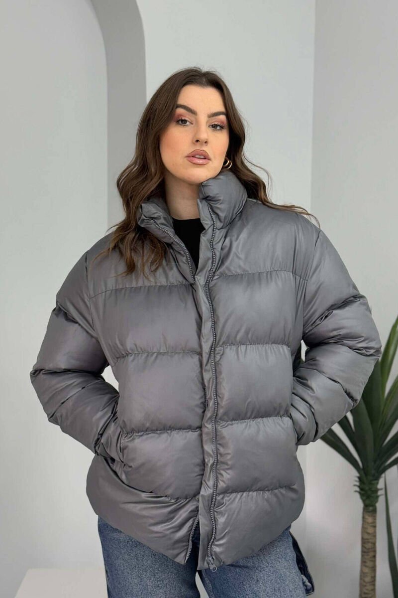 HIGH NECK SIMPLE WOMEN PUFFER JACKET GREY/GRI - 3