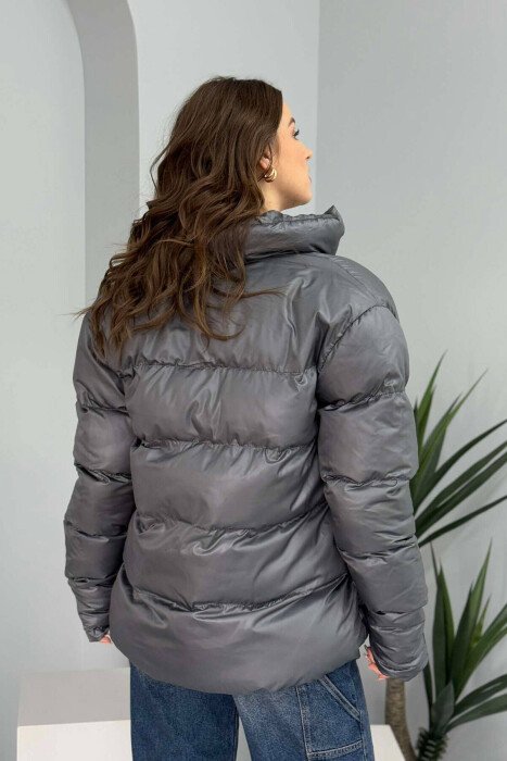 HIGH NECK SIMPLE WOMEN PUFFER JACKET GREY/GRI - 4