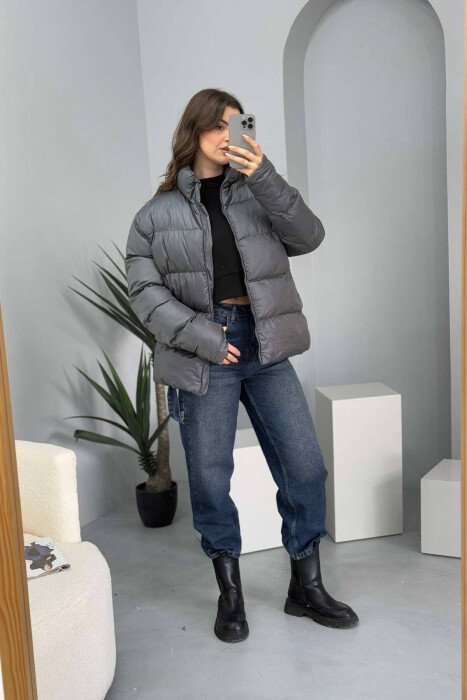 HIGH NECK SIMPLE WOMEN PUFFER JACKET GREY/GRI - 5