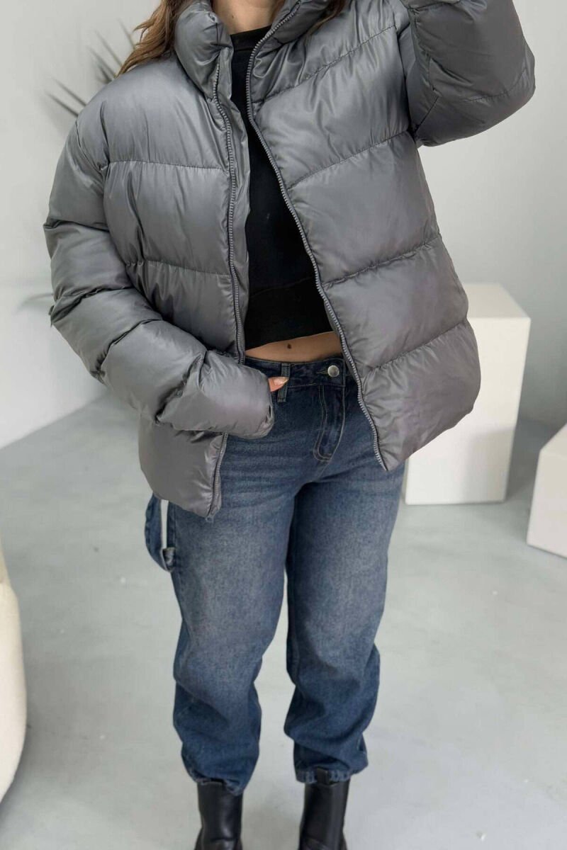 HIGH NECK SIMPLE WOMEN PUFFER JACKET GREY/GRI - 6