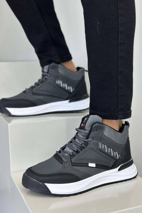 HIGH NECK SIMPLE MEN SNEAKERS DARK GREY/GEE - KLAUDIO FASHION