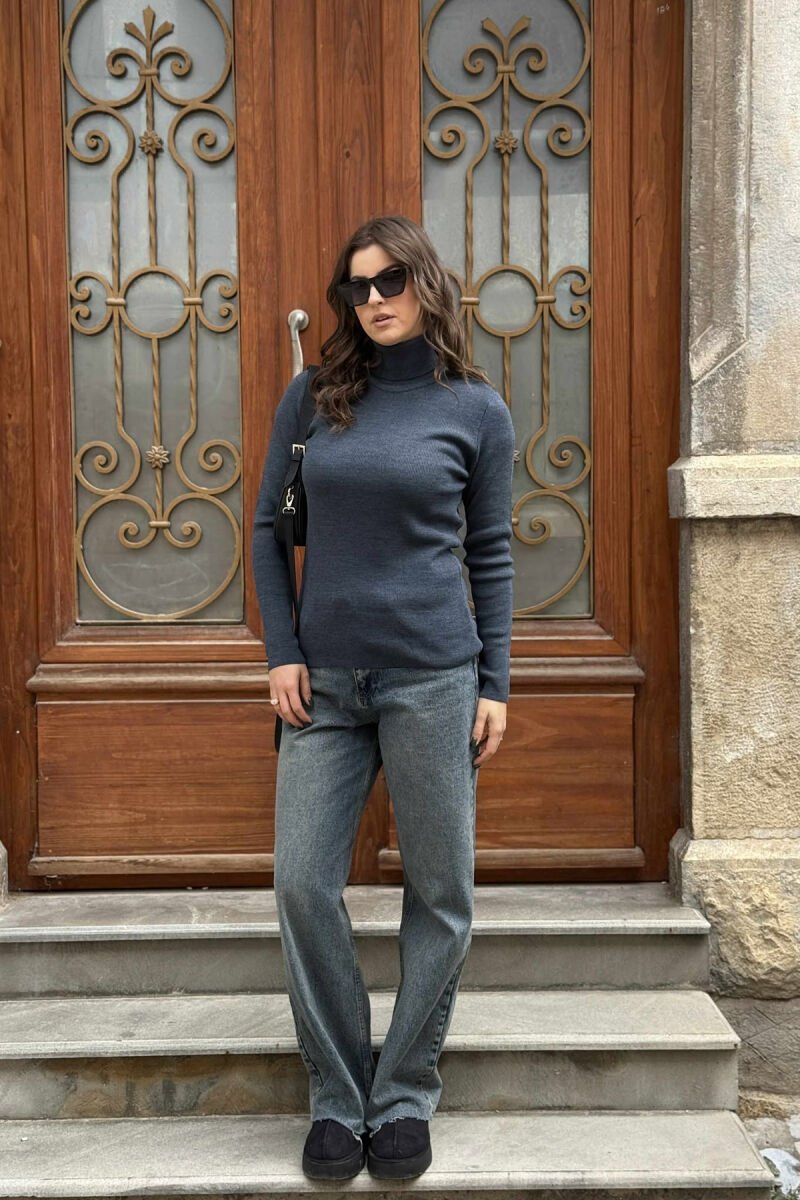 HIGH NECK SIMPLE WOMAN SWEATER BLUE/BLU - 1