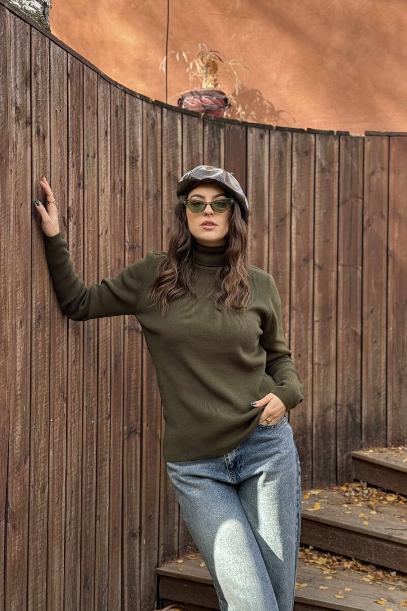 HIGH NECK SIMPLE WOMAN SWEATER DARK GREEN/JEE - 1
