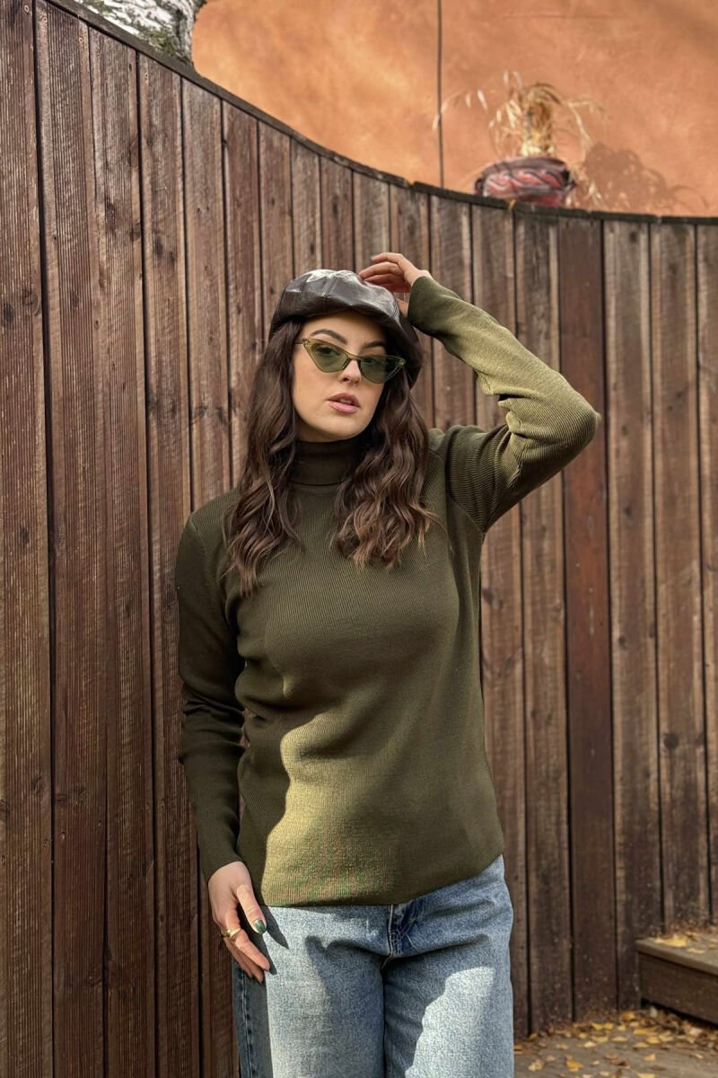 HIGH NECK SIMPLE WOMAN SWEATER DARK GREEN/JEE - 2