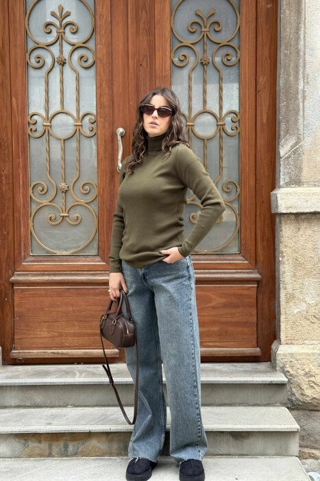 HIGH NECK SIMPLE WOMAN SWEATER OLIVE/ULLI - 1