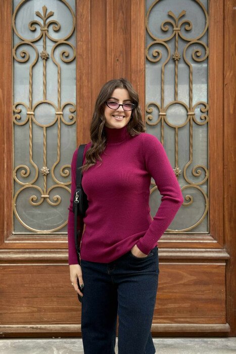 HIGH NECK SIMPLE WOMAN SWEATER PURPLE/LEJLA - 3
