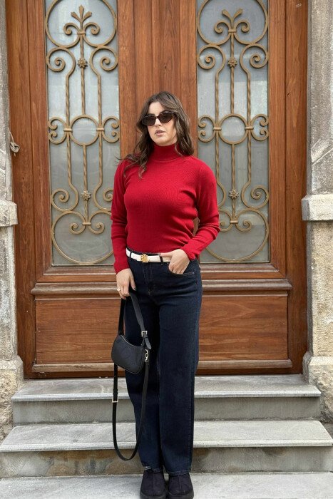 HIGH NECK SIMPLE WOMAN SWEATER RED/E KUQE - KLAUDIO FASHION