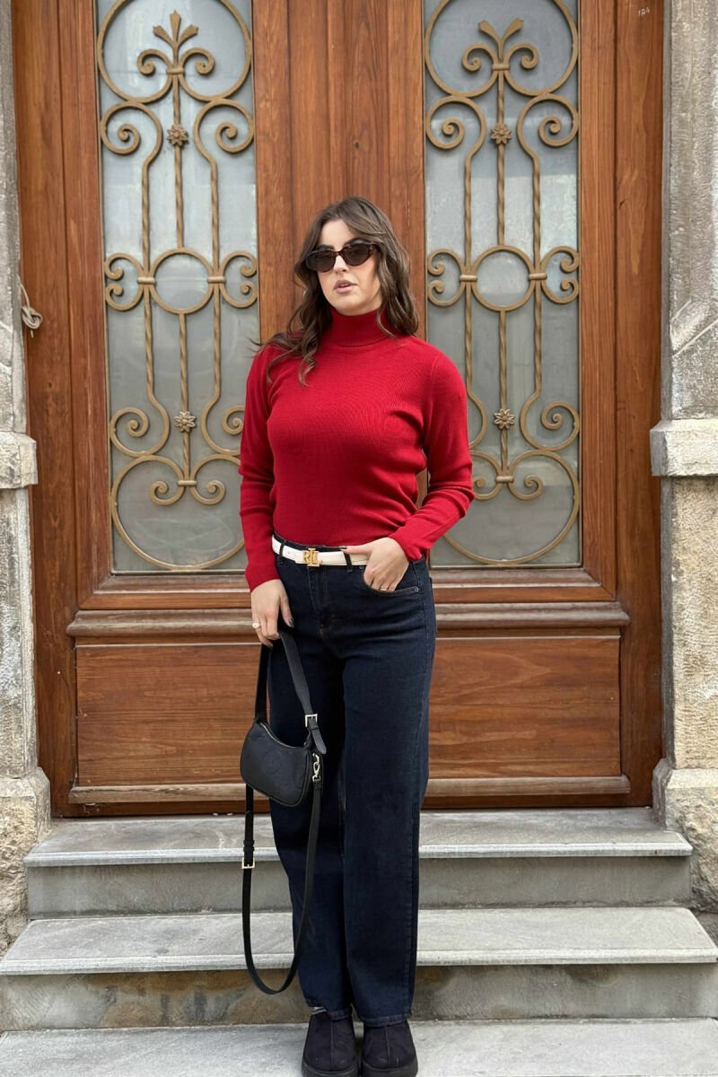 HIGH NECK SIMPLE WOMAN SWEATER RED/E KUQE - 1