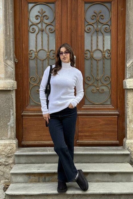 HIGH NECK SIMPLE WOMAN SWEATER WHITE-E BARDHE - KLAUDIO FASHION