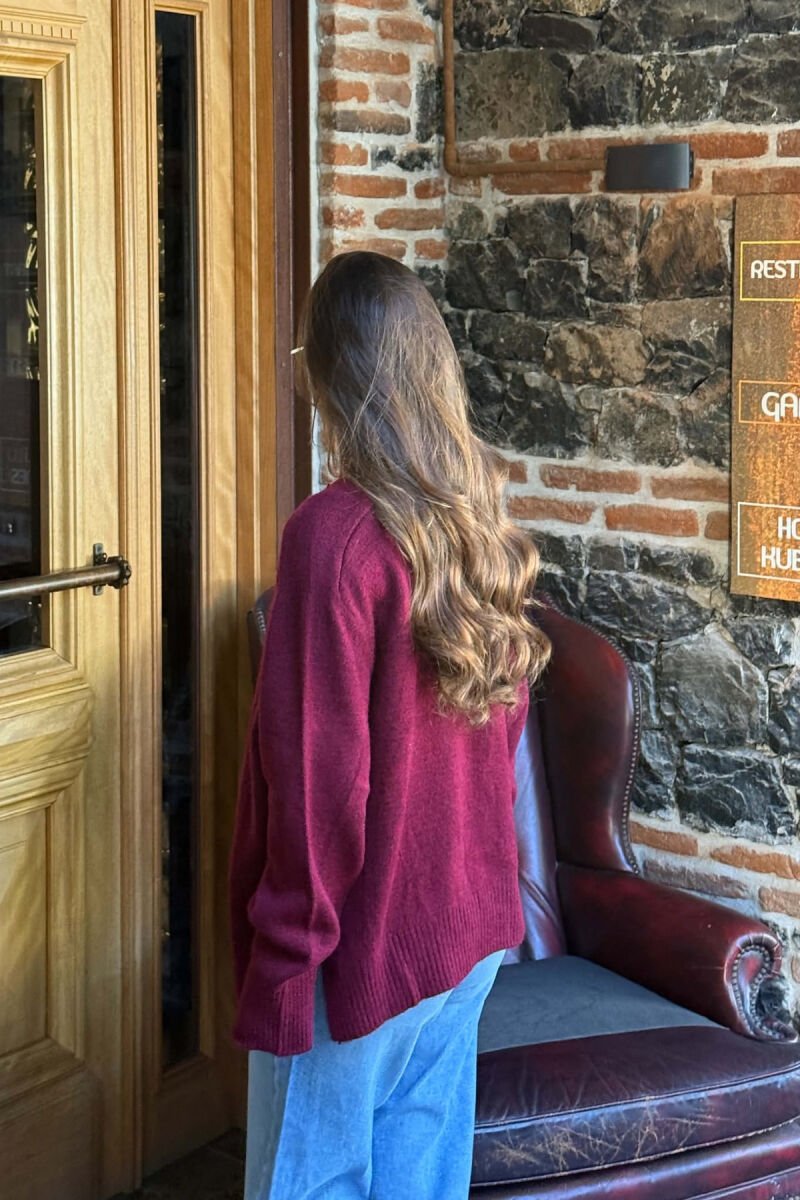 HIGH NECK SIMPLE WOMEN SWEATER BURGUNDY/VISHNJE - 4