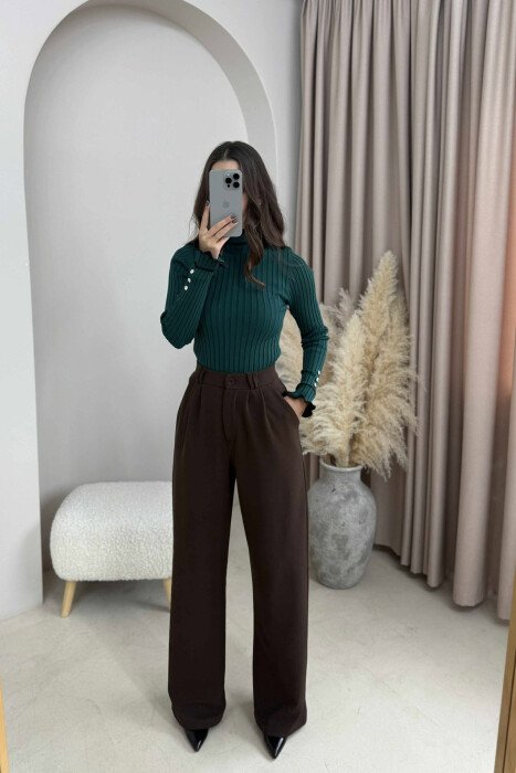HIGH NECK SIMPLE WOMEN SWEATER DARK GREEN/JEE - 1