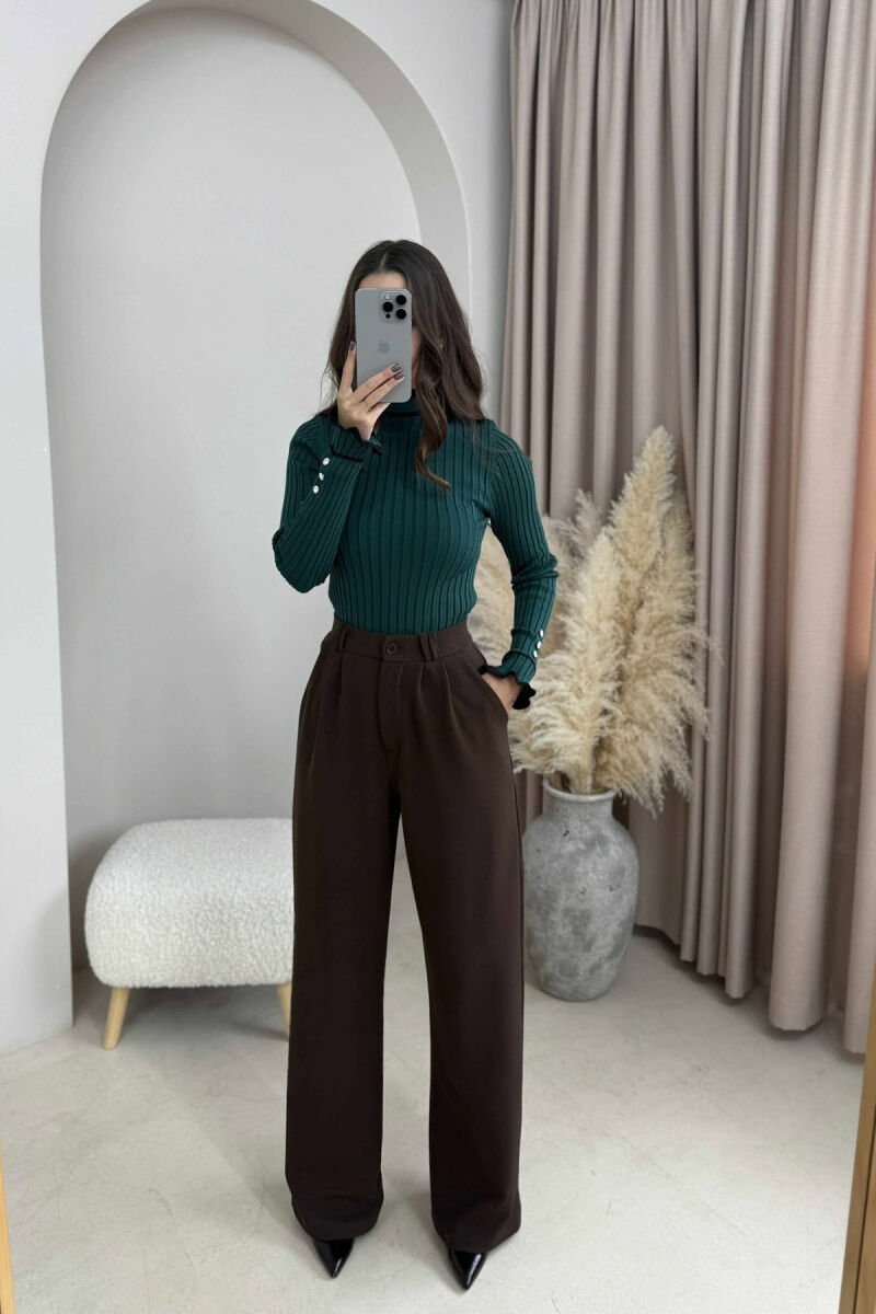 HIGH NECK SIMPLE WOMEN SWEATER DARK GREEN/JEE - 1
