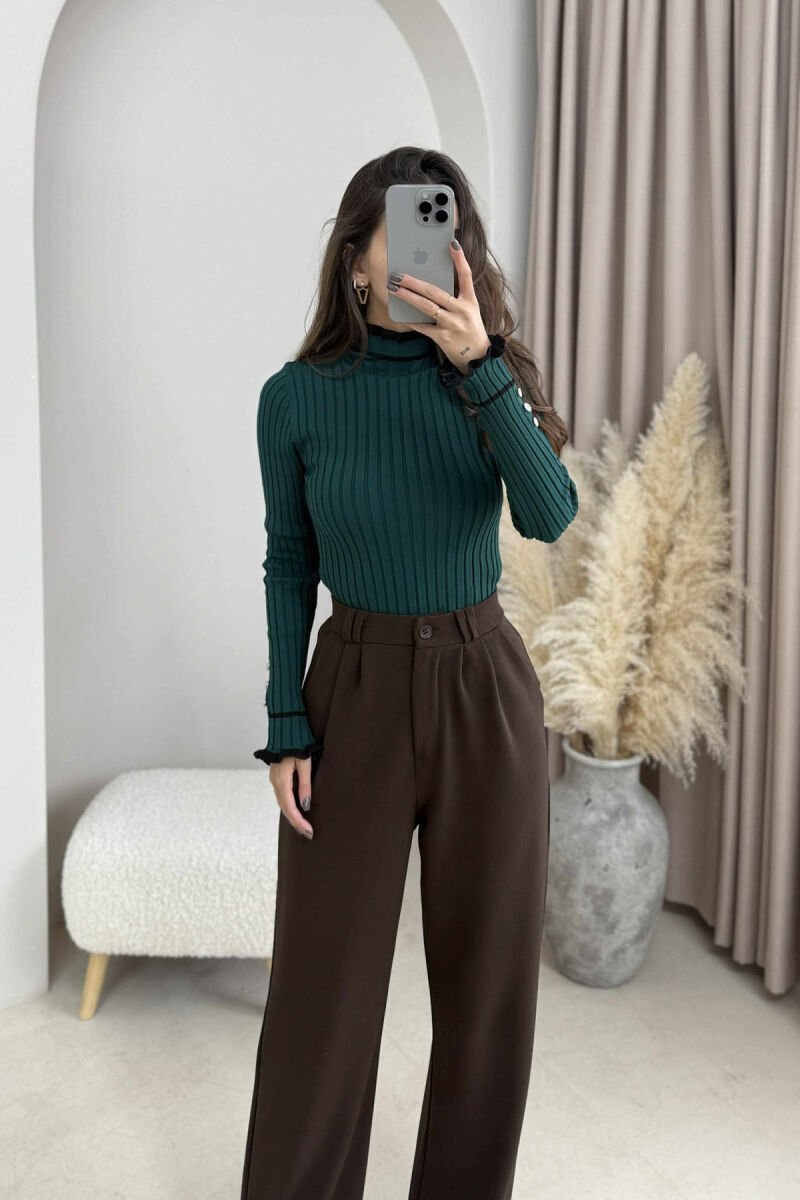 HIGH NECK SIMPLE WOMEN SWEATER DARK GREEN/JEE - 2