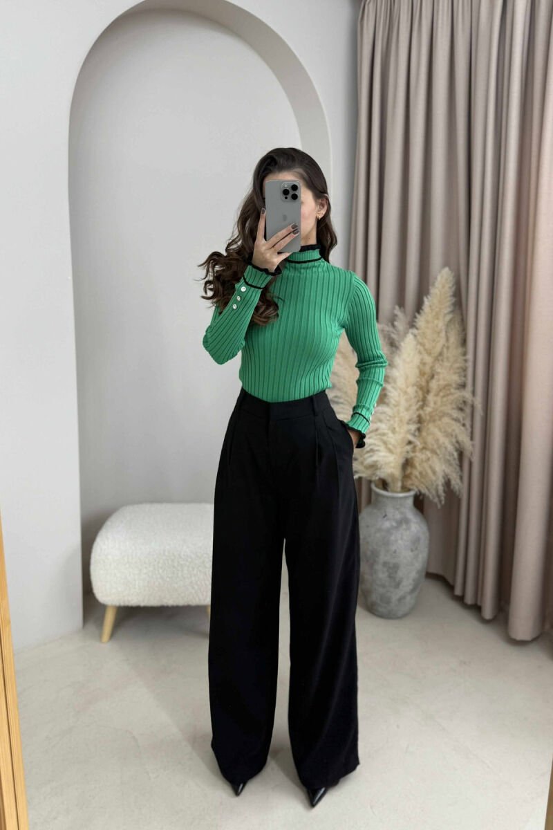 HIGH NECK SIMPLE WOMEN SWEATER GREEN/JESHILE - 1