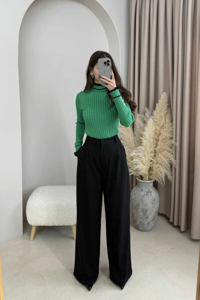 HIGH NECK SIMPLE WOMEN SWEATER GREEN/JESHILE - 2