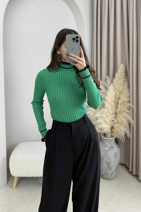 HIGH NECK SIMPLE WOMEN SWEATER GREEN/JESHILE - 3