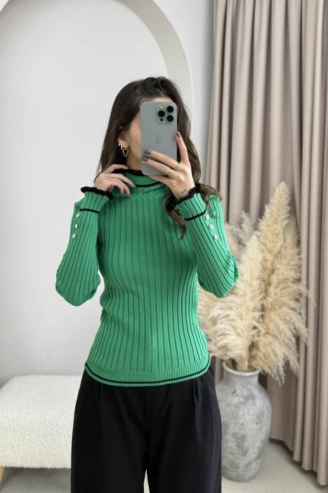 HIGH NECK SIMPLE WOMEN SWEATER GREEN/JESHILE - 4