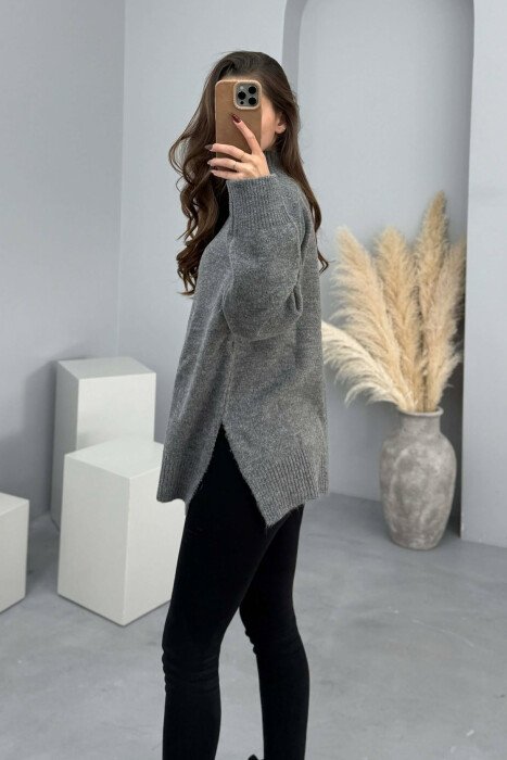 HIGH NECK SIMPLE WOMEN SWEATER GREY/GRI - 2