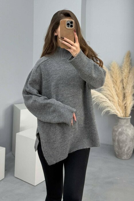 HIGH NECK SIMPLE WOMEN SWEATER GREY/GRI - 3