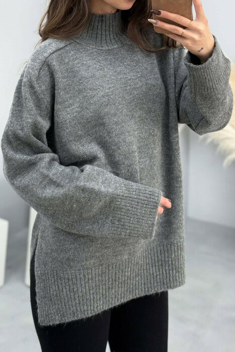 HIGH NECK SIMPLE WOMEN SWEATER GREY/GRI - 4