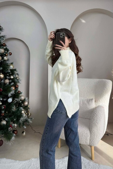 HIGH NECK SIMPLE WOMEN SWEATER LIGHT BEIGE/BZHZB - 2