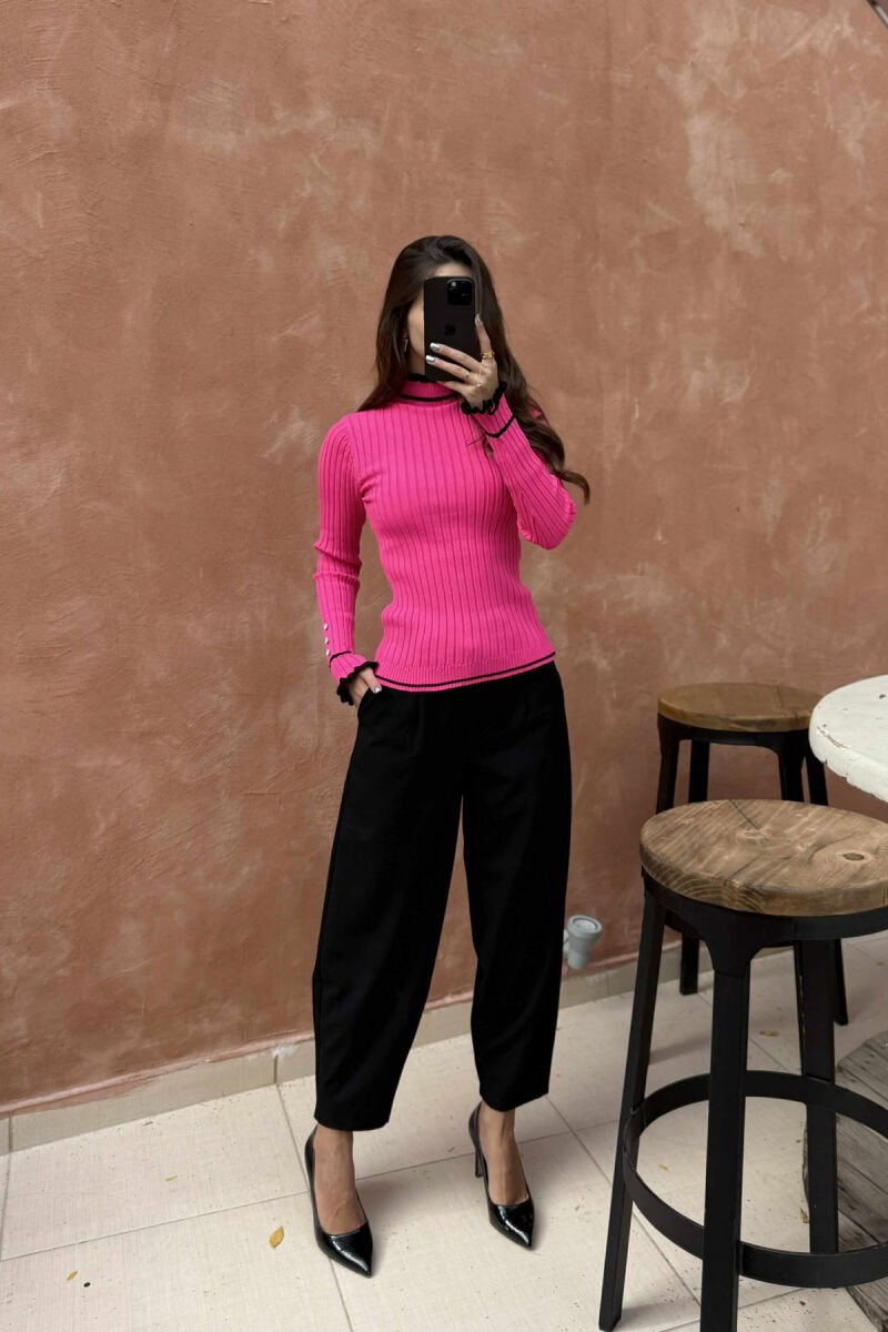 HIGH NECK SIMPLE WOMEN SWEATER PINK/ROZE - 1