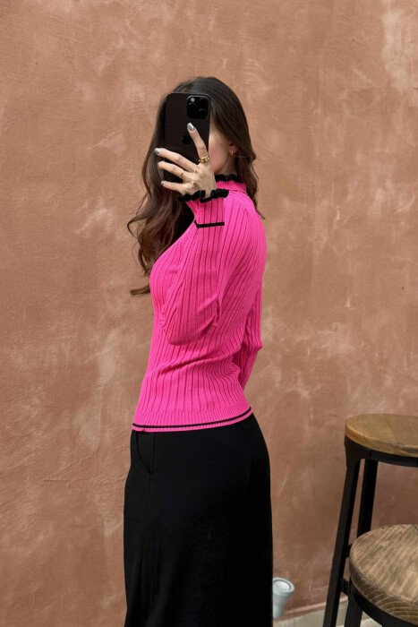 HIGH NECK SIMPLE WOMEN SWEATER PINK/ROZE - 2