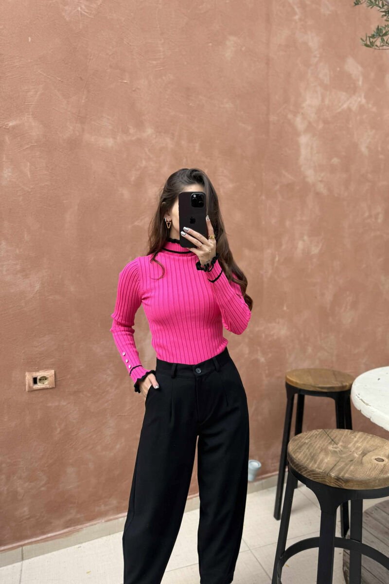 HIGH NECK SIMPLE WOMEN SWEATER PINK/ROZE - 3