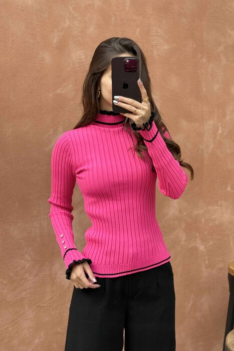 HIGH NECK SIMPLE WOMEN SWEATER PINK/ROZE - 4
