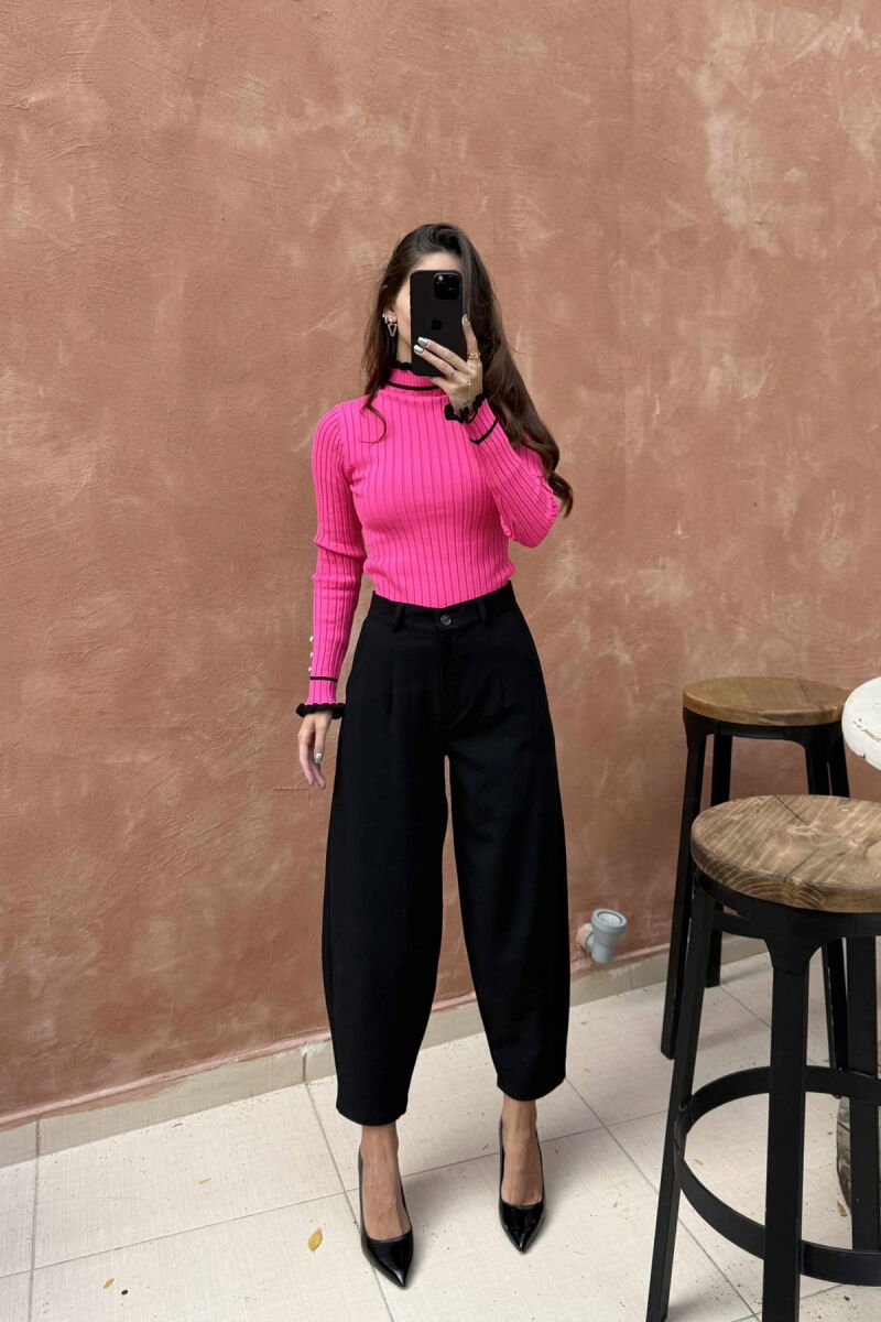 HIGH NECK SIMPLE WOMEN SWEATER PINK/ROZE - 6