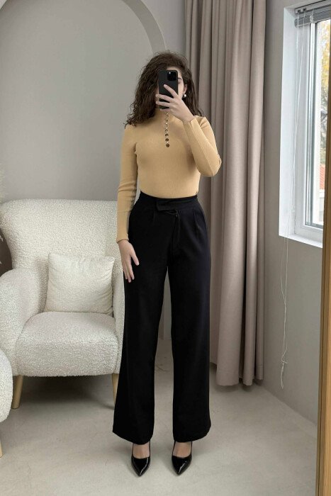 HIGH NECK STONES DETAIL WOMEN SWEATER BEIGE/BEZHE - 3