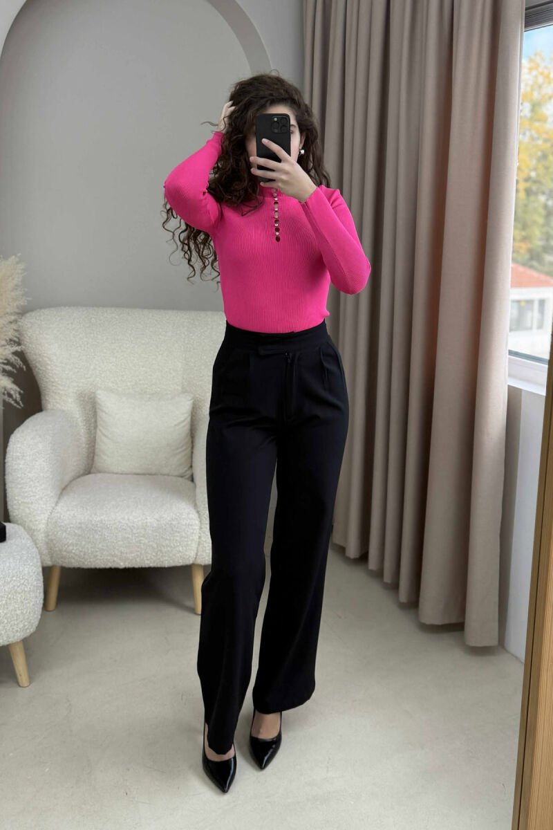 HIGH NECK STONES DETAIL WOMEN SWEATER FUCHSIA/CIKLAMI - 5