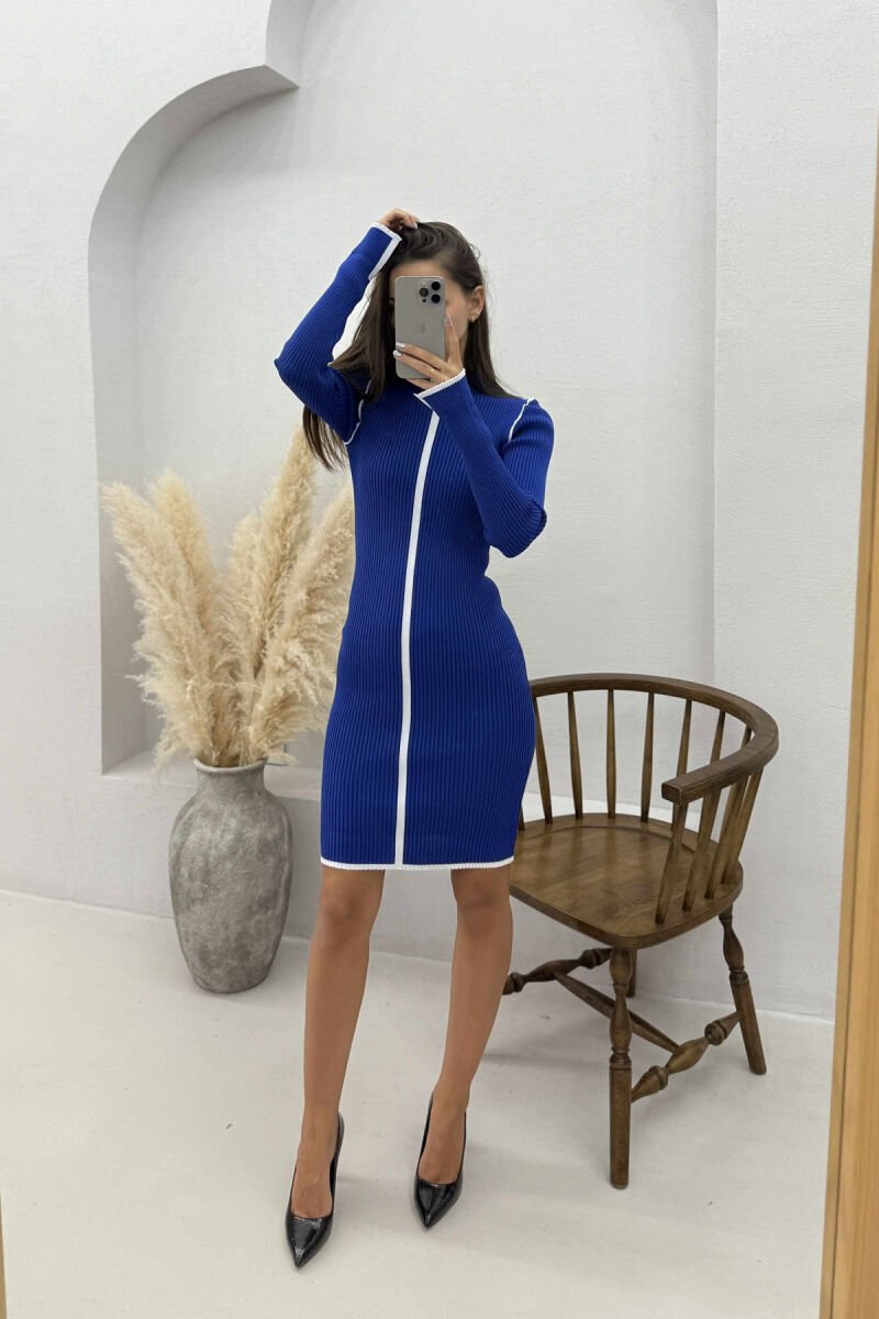 HIGH NECK STRIPED WOMEN DRESS BLUE/BLU - 2
