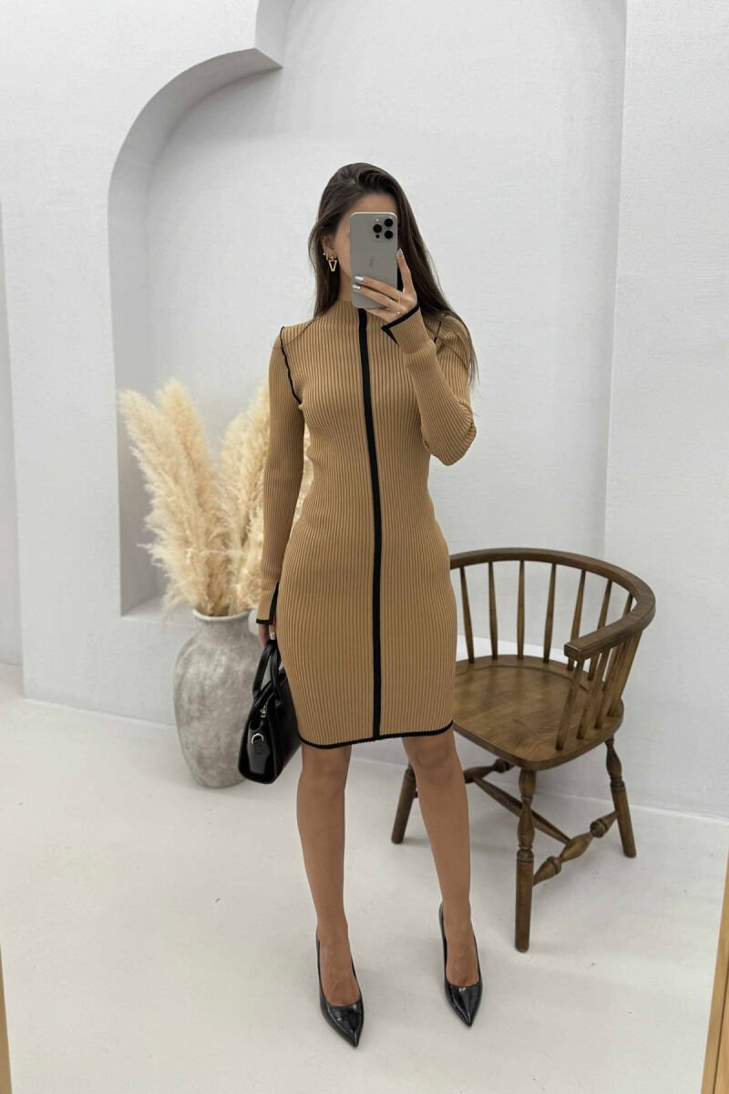 HIGH NECK STRIPED WOMEN DRESS BROWN/KAFE - 2