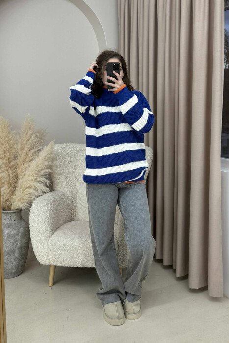 HIGH NECK STRIPED WOMEN SWEATER BLUE/BLU 