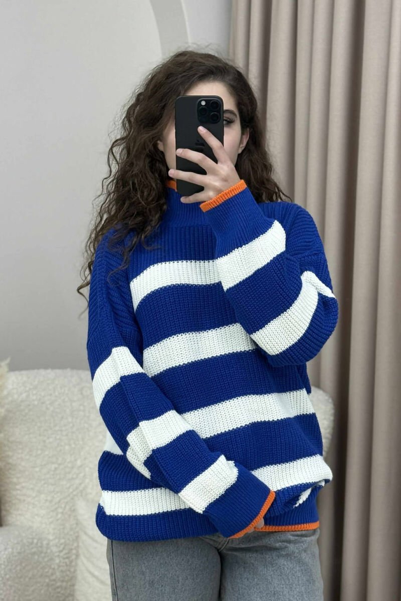 HIGH NECK STRIPED WOMEN SWEATER BLUE/BLU - 3